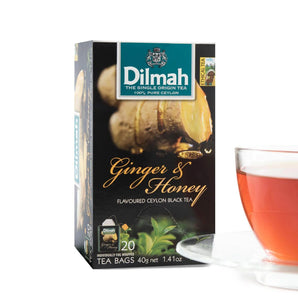 Dilmah Ginger And Honey Flavored Black Tea Bags, 20 Count - Serendip Delights